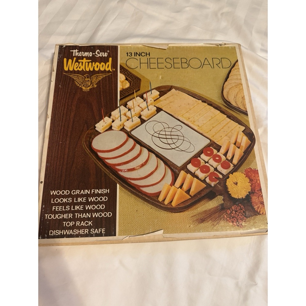 VINTAGE MID CENTURY West Wood THERMO-SERV Serving TRAY Cheeseboard Original‎ Box